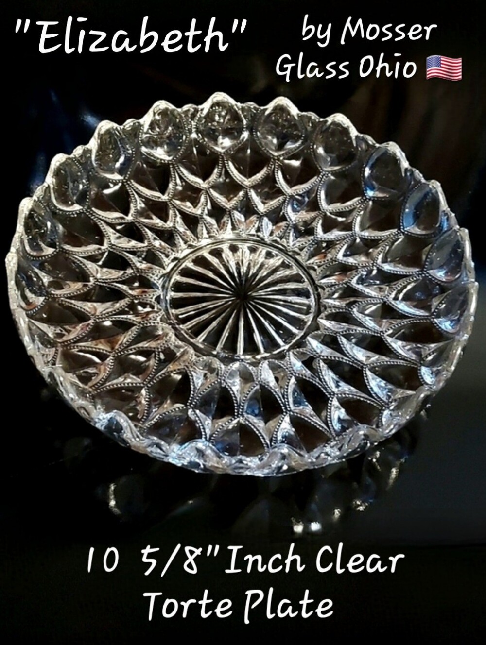 "Elizabeth" 10 5/8" Clear Torte Plate by Mosser Glass Ohio 🇺🇸